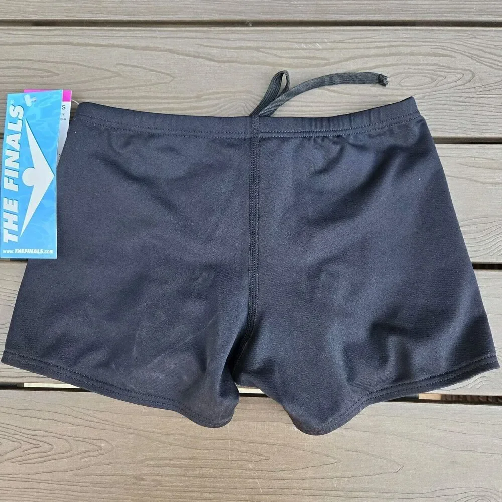TYR The Finals Solid Black Swimwear Boys Racer Boxer Size 26 New
